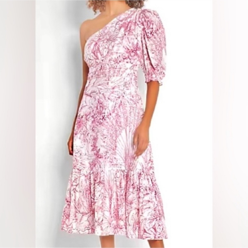 Express Pink Patterned One-Shoulder Dress
